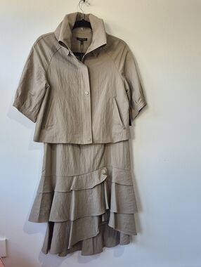 SAMUEL DONG 2 PIECE RUFFLED SKIRT AND CROPPED 3/4 SLEEVE JACKET